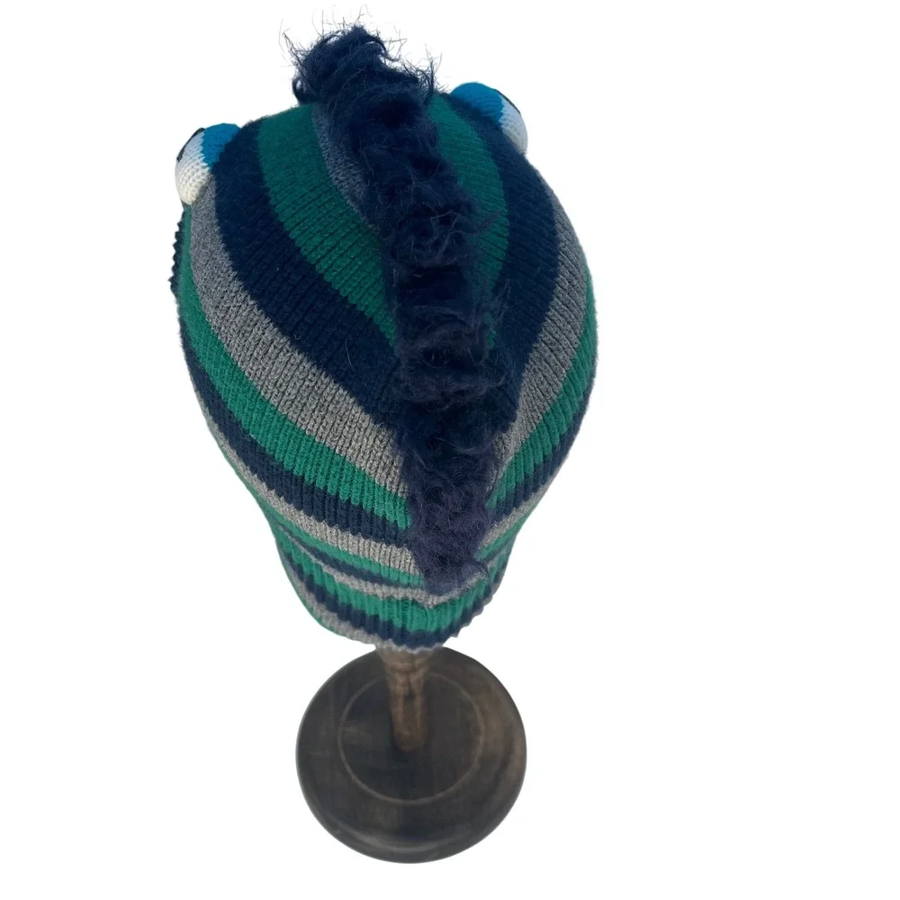 Kids Monster Balaclava Hat Striped Green Navy Gray Fun Face Winter Ski Snowboard